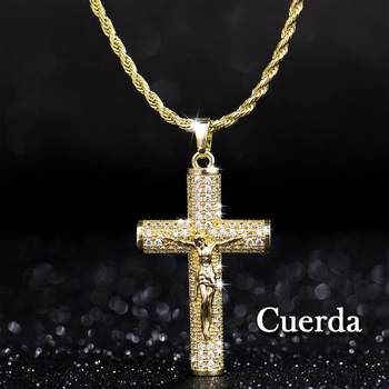 Cross-Border Popular Diamond-Encrusted Large Cross Gold-Plated Full-Diamond Cuban Chain Necklace Light Luxury Simple Hip-Hop Fashion Jewelry