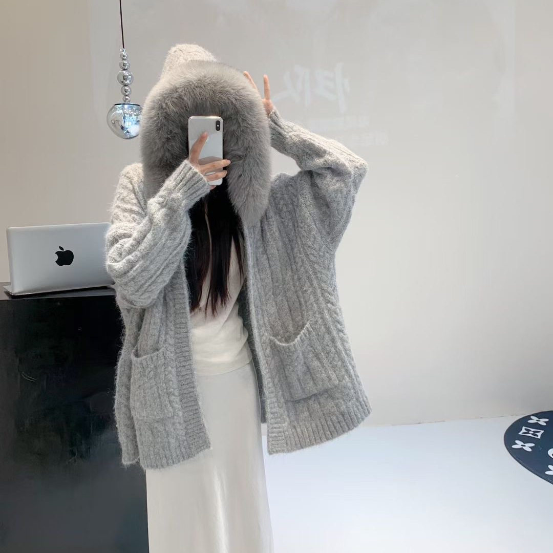 ขนขนาดใหญ่เกาหลีถักเสื้อคาร์ดิแกนสำหรับผู้หญิงในฤดูใบไม้ร่วง...