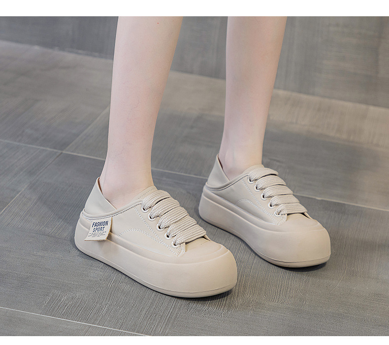 Giày sneaker nữ mũi tròn đế dày phối dây buộc — M 2378m màu, M2378 màu be