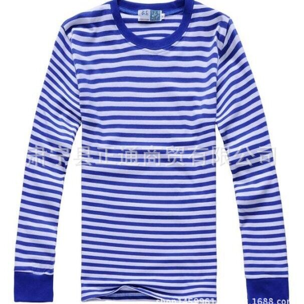 200g Autumn New Men's Striped Blue and White T-Shirt Long-Sleeved Sailor Shirt Crew Neck Cultural Shirt Activity Class Uniform