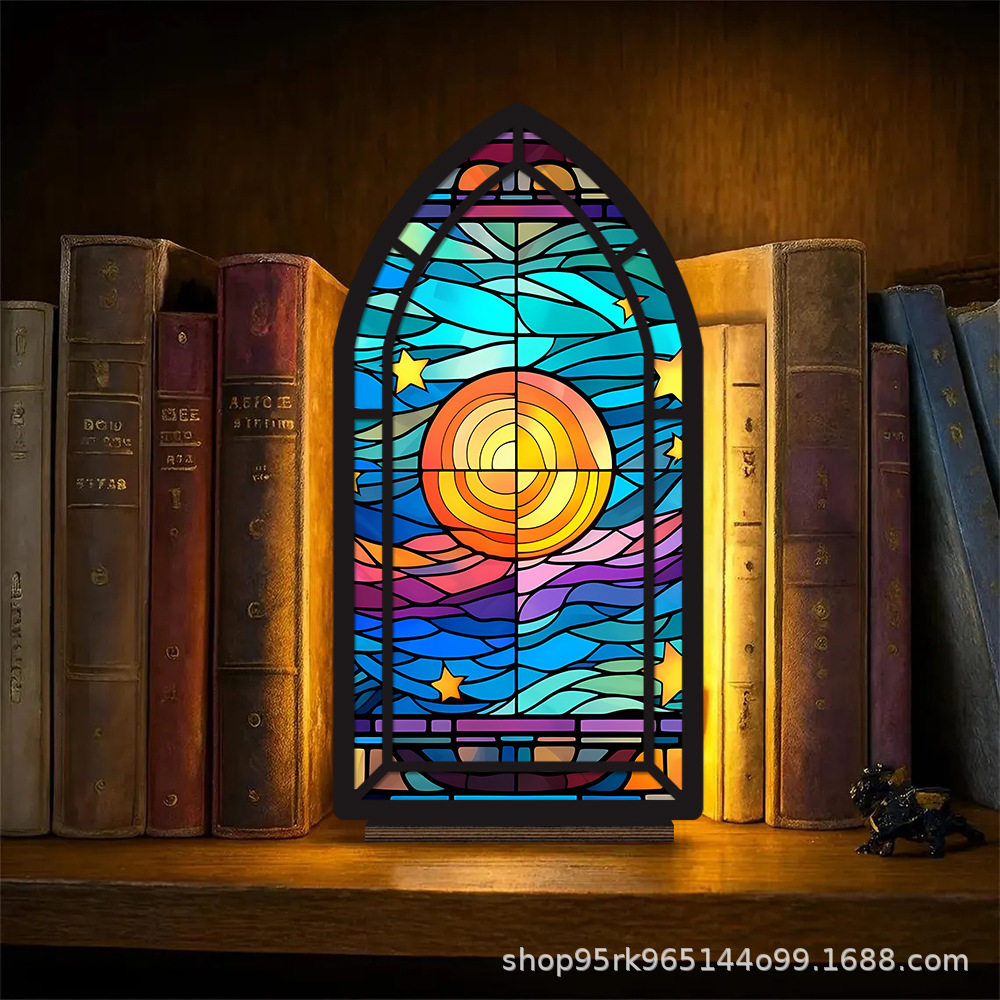 Cross-Border New Product Book Nook Sunrise on the Sea Wooden Bookshelf Decoration Fantasy Book Corner Decoration