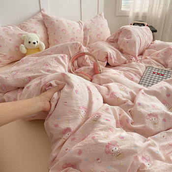 Class A Super Soft Waxy Mother and Infant Cotton Four-piece Set Washed Bed Sheet Thickened Quilt Cover Student Dormitory Three-piece Set Naked Sleeping Bed Cover 4