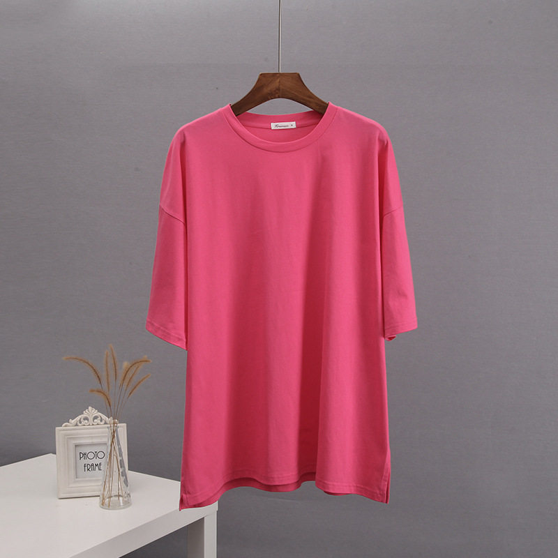 Womens Loose Fit Cotton Short Sleeve T Shirt Comfortable Round Neck Solid Color Summer Style Wholesale Available
