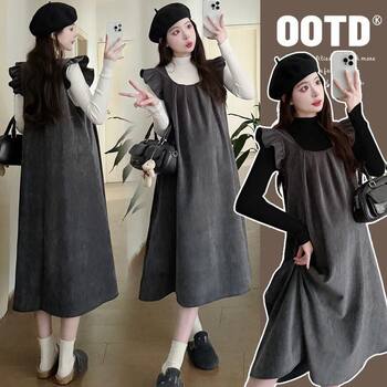 Maternity Dress Korean Style Age-Reducing Suspender Skirt Petite Fashionable 2025 New Maternity Wear Autumn and Winter Suit No