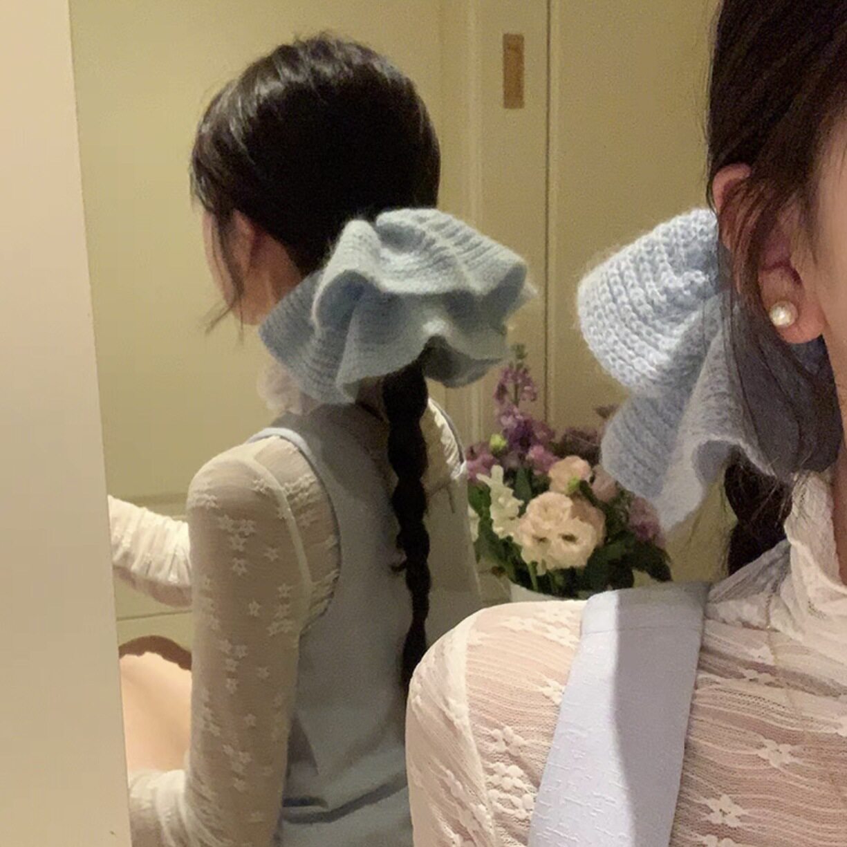 Korean Gentle Girl Wool Knitted Large Intestine Hair Ring Ponytail Ball Head Hair Tie Extra Large Flower Hair Rope