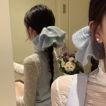 Korean Gentle Girl Wool Knitted Large Intestine Hair Ring Ponytail Ball Head Hair Tie Extra Large Flower Hair Rope
