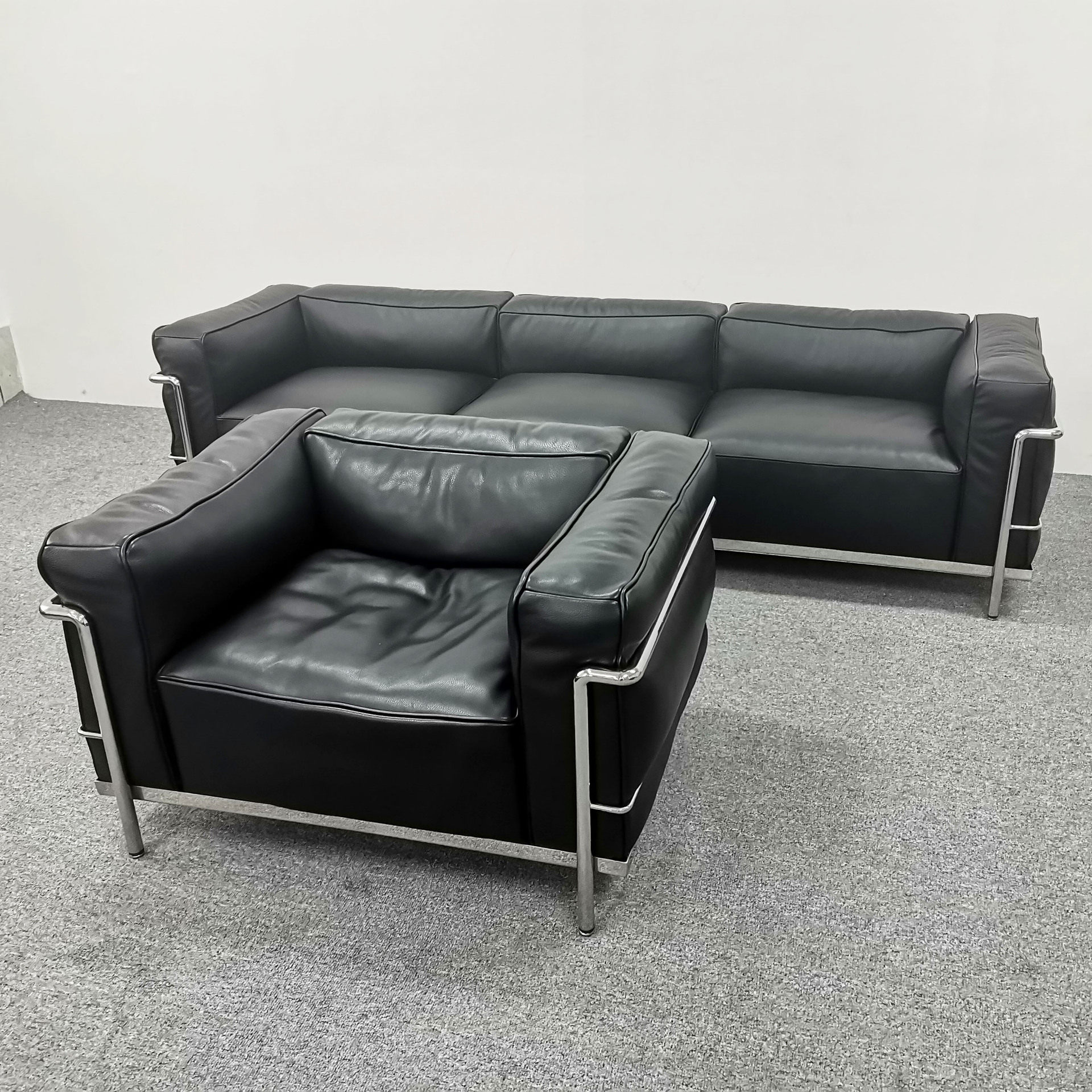 定制1 1复刻包豪斯真皮lc3Sofa沙发不锈钢复古风客厅书房单人沙发