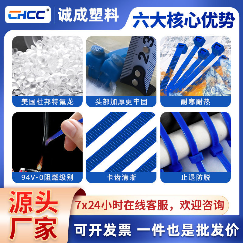 Spot self-locking Teflon blue cable ties 100 high temperature cable ties wholesale cable ties 2.5*100
