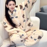 Новинка зимы, стильная женская пижама из плотного кораллового флиса, пижамный комплект на молнии с воротником-стойкой, домашний теплый фланелевый костюм-двойка