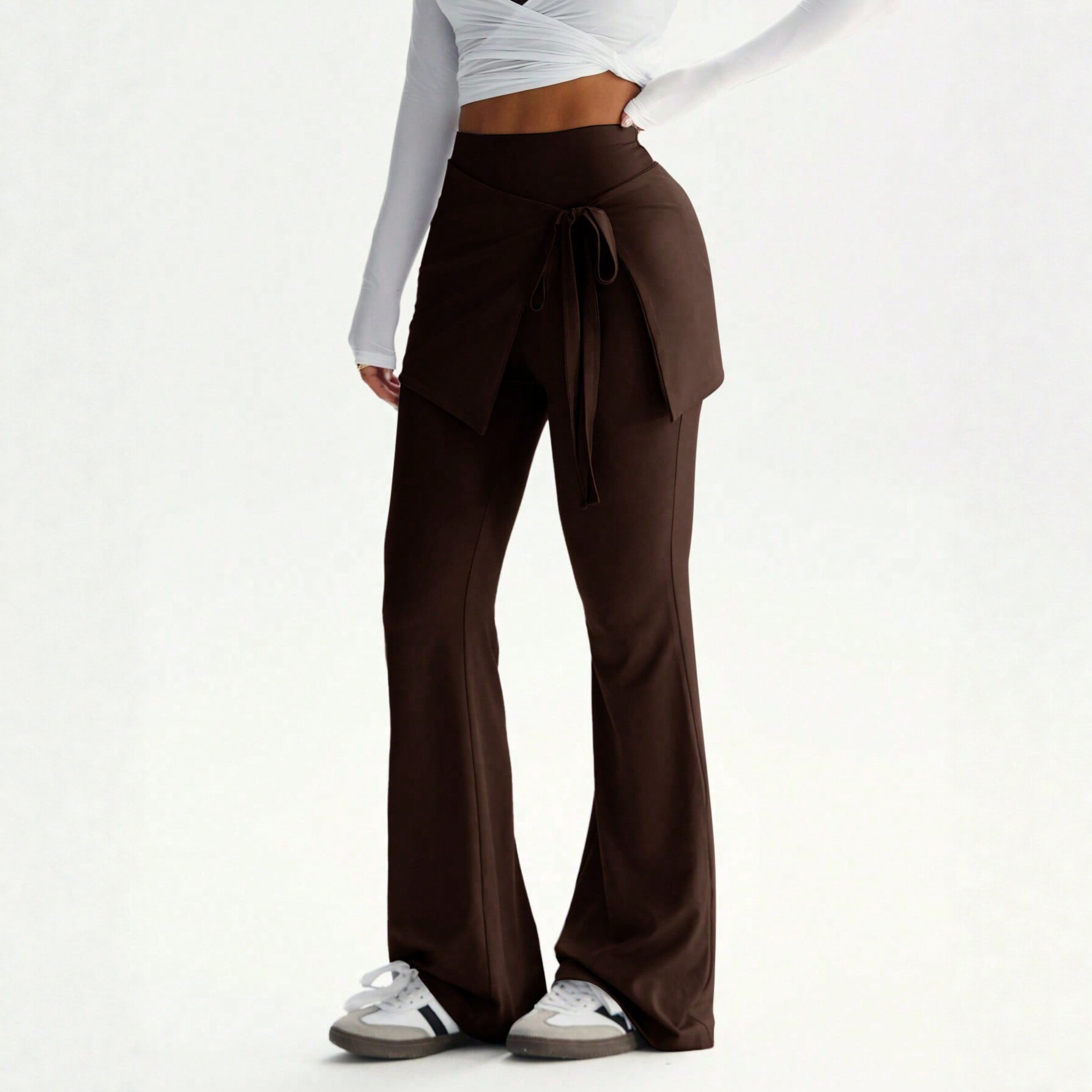 High Waisted Flare Pants for Women Two Piece Design Tie Waist Irregular Skirt Style Slim Fit Casual Wear