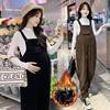 Maternity Overalls Set Spring and Autumn Fashion New Style Fleece-Lined Maternity Pants Sweater Loose Plus Size Maternity Wear Casual Pants