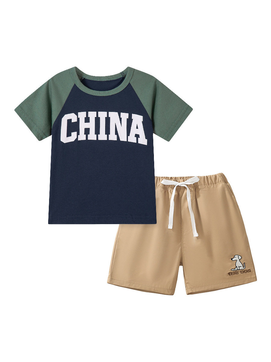 Boys' Summer Set, Cartoon Letter Kids' Clothing, Shorts & T-shirt 2-piece Outfit