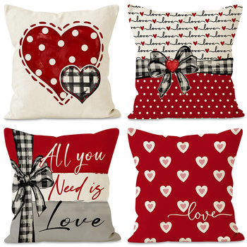 New Valentine's Day Love Wave Dot Pillow Case Linen Letter Love Printed Cushion Cover Cross-border Linen Cushion Cover