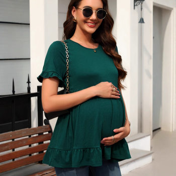 European and American Cross-border 2025 Spring and Summer Pregnant Mother Ruffled Short-sleeved Loose Pleated Casual All-match Top T-shirt