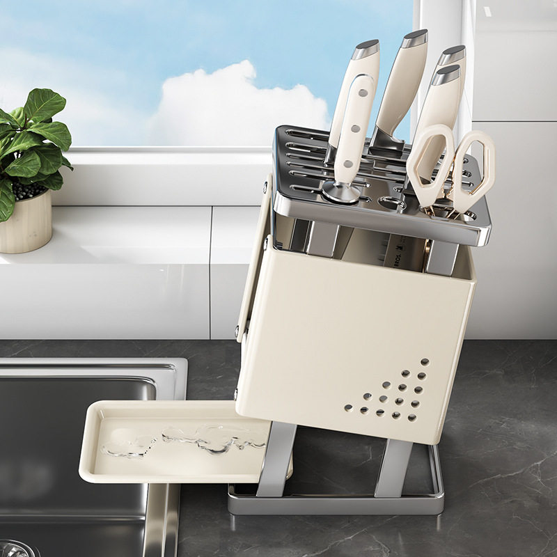 Stainless Steel Kitchen Knife Rack Storage Rack Countertop New Multi-Functional Knife and Chopstick Cage Integrated Kitchen Knife Storage Rack