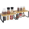 in stock wrought iron kitchen rack condiment bowl storage rack two-layer stackable wooden storage rack manufacturers