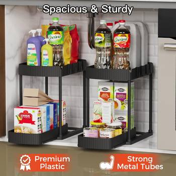 Arc Two-way Drawdown Sink Multi-layer Storage Rack Corrugated Kitchen Drawdown Storage Rack Bathroom Fit Rack