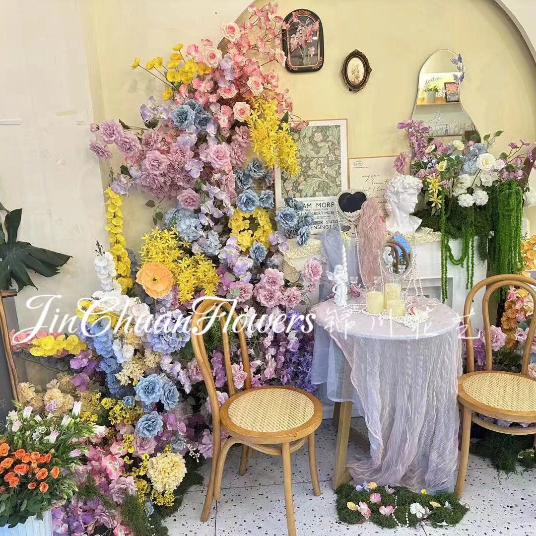 ภาพวาดสีน้ำมันดอกไม้จำลองลมสวนโมเนต์ ชุดตกแต่งหน้าต่างร้านกาแฟและงานแต่งงานสไตล์ฝรั่งเศส