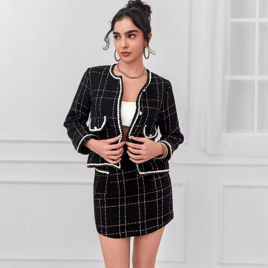 Chic Two Piece Set Elegant A Line Skirt Stylish Tweed Fabric Vintage Inspired Perfect for Parties or Casual Outings
