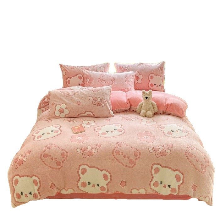 Winter Velvet Flannel Four-Piece Quilt Cover Single-Piece Coral Velvet Three-Piece Set Double-Sided Velvet Dormitory Home Velvet Quilt Cover