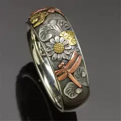 Coffee billion tide flow Amazon new cross-border hot selling retro style carved ring flower dragonfly sunflower ring