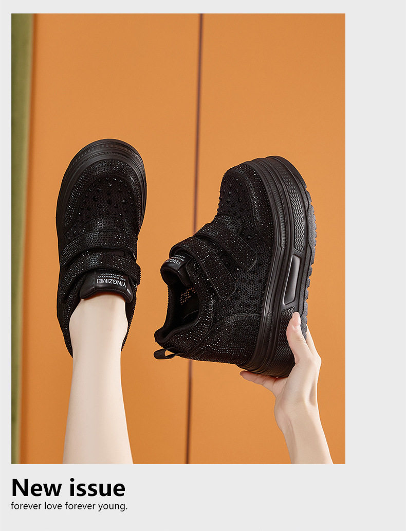 Giày sneaker nữ đế dày chunky trắng phối lưới thoáng khí gót 12 cm — Trắng, Đen chi tiết 14