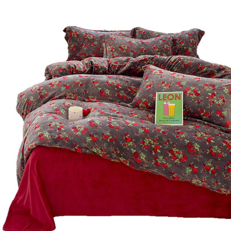 Winter Thickened Milk Velvet Bed Cover Four-Piece Set Student Dormitory Three-Piece Set Winter Warm Quilt Cover Bed Sheet Velvet Bedding