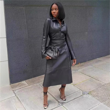 D8647 New Product Digital Amazon European and American Fashion Women's Top Skirt PU Two-piece suit