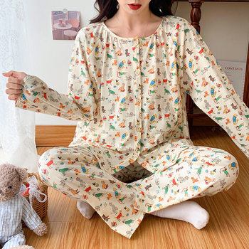 Maternity Pajamas, Ultra-Loose Pure Cotton Postpartum Clothing, Spring and Autumn, April, Postpartum Breastfeeding Set, Can Be Used for Breastfeeding