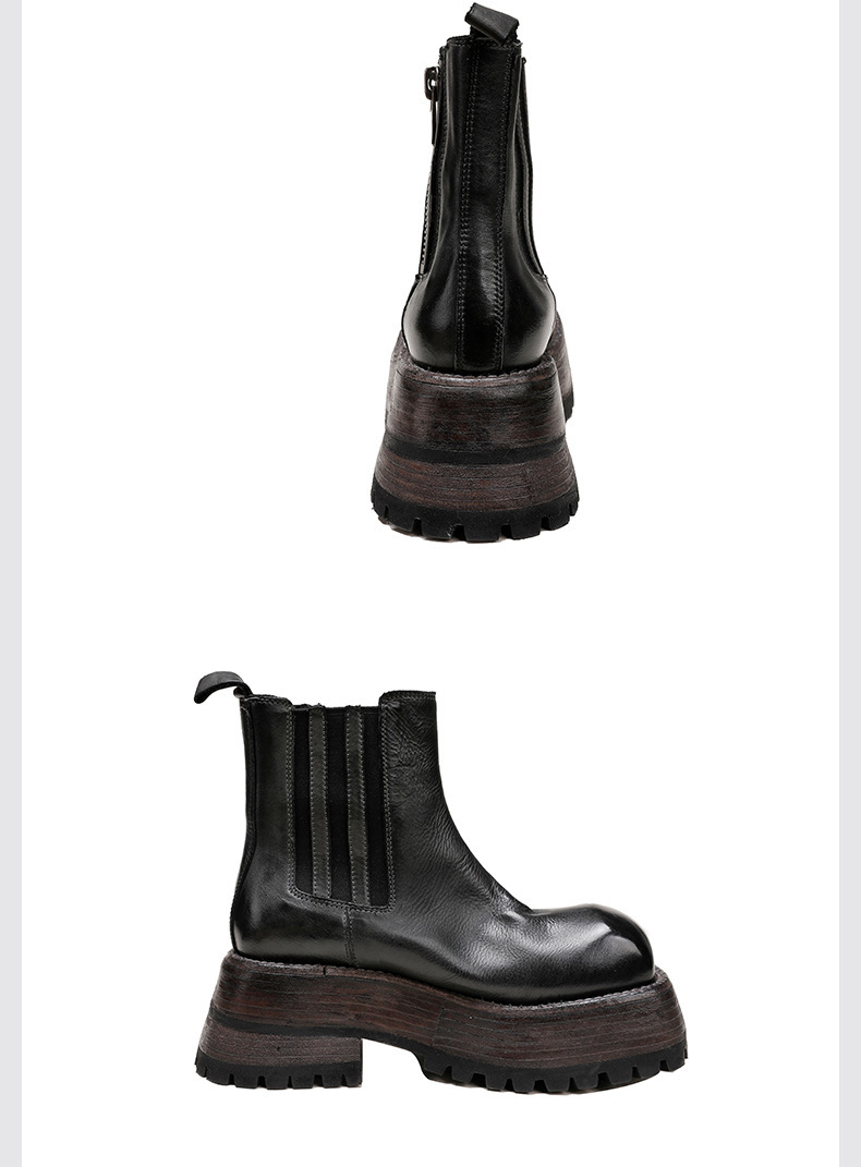 Boot Martin nữ da bò thật đế dày cổ trung, khóa kéo bên — Màu cà phê, Màu đen
