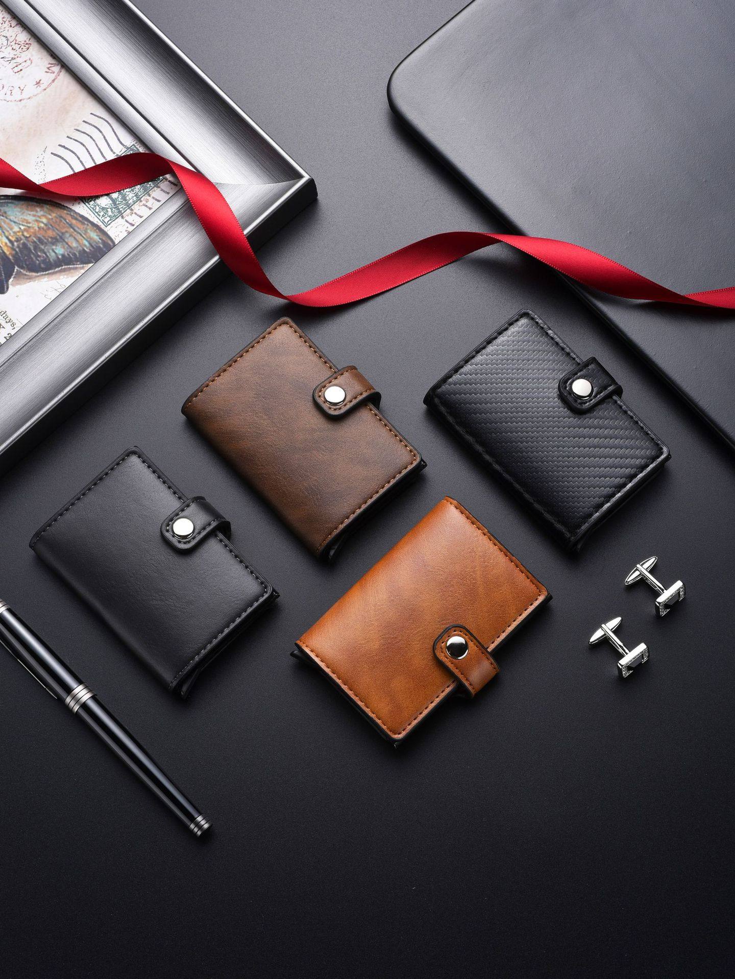 2025 Cross-Border Multi-Card Slot Automatic Card Pop-Up Wallet New Men's Small Card Holder European and American Business Buckle Thin Card Case