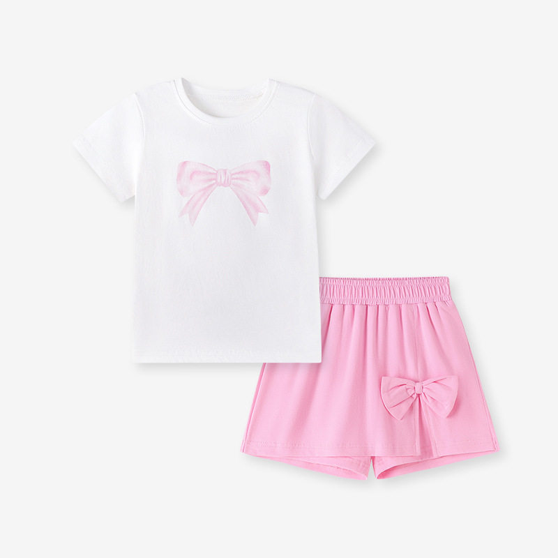Girls' Set Wholesale, Summer Kids' Outfit, Cute Bow Kids' Clothing
