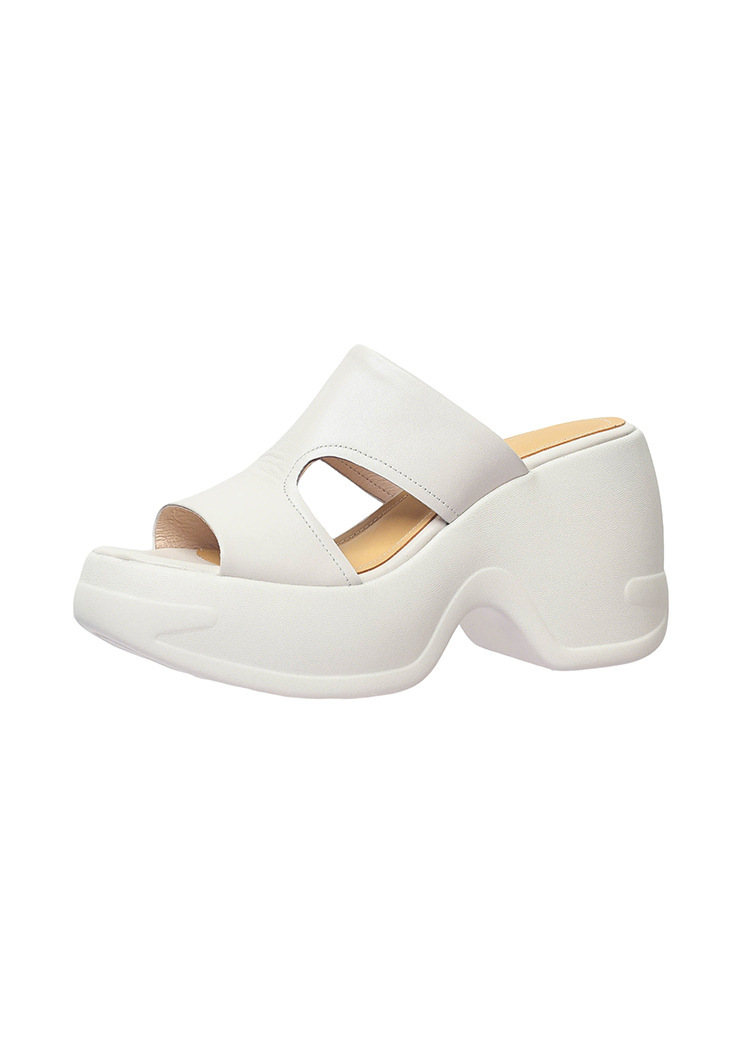 Dép sandal nữ quai ngang đế dày tăng chiều cao 10cm bằng da bò thật — Màu be, Màu trắng ngà