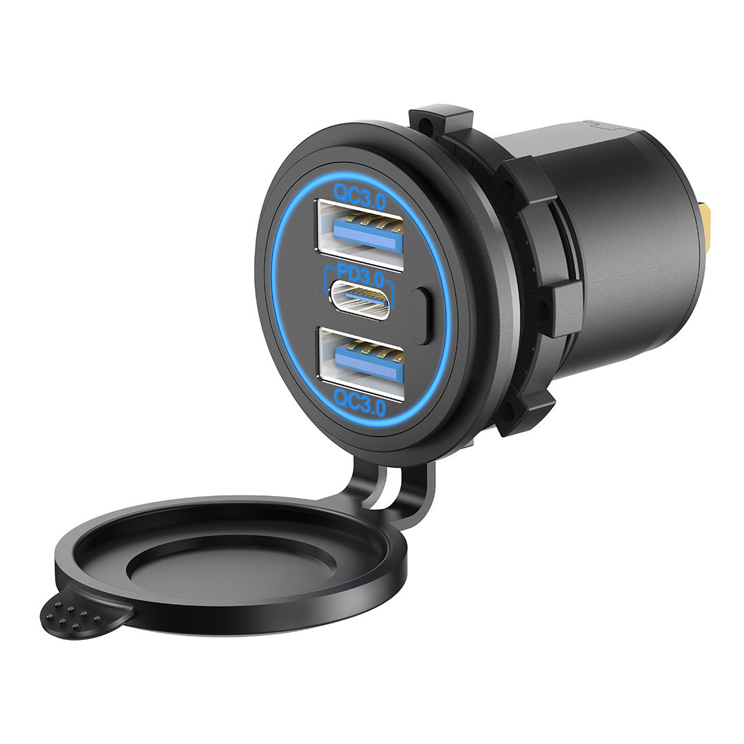 Modified Car Charger Dual Qcpd3.0 Fast Charging Motorcycle Bus Ship USB Multi-Port Socket Aperture Car Charger