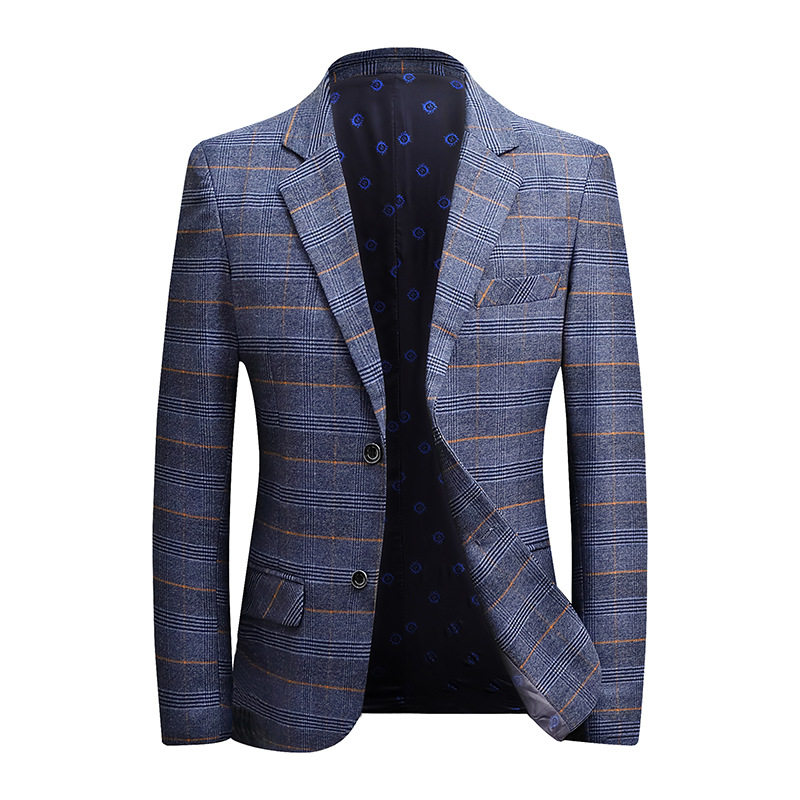 Áo Khoác Blazer Nam Kẻ Sọc Dáng Ôm Phong Cách Hàn Quốc Thanh Lịch Màu Xám, Xanh Dương