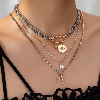 Aliexpress Hot-Selling European and American Cross-Border Fashion Personality Exaggerated Original Eye Pendant Multi-Layered Necklace for Women