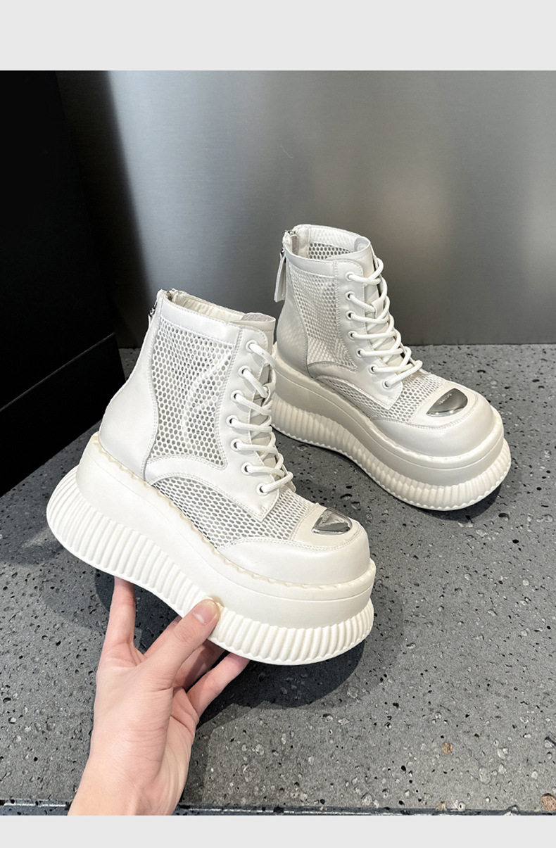 Sandal cao gót nữ hở mũi màu trắng, đế dày, quai chéo — Đen, Len nguyên chất chi tiết 13