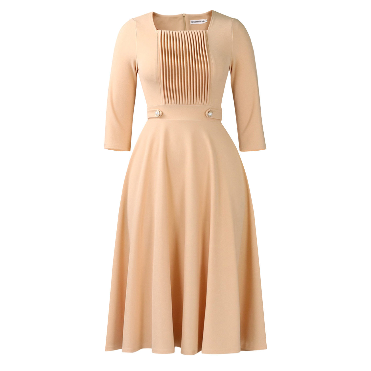 Plus Size Womens Dress Elegant Solid Color Ruffled Design Square Neck High Waist Fashion for Casual Occasions