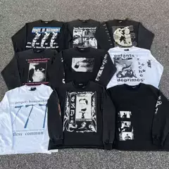 Erd Grjkd Retro Niche Melancholic Rich Second-Generation Slogan Letters Old Washed Men's and Women's Bottoming Shirts Long Sleeves