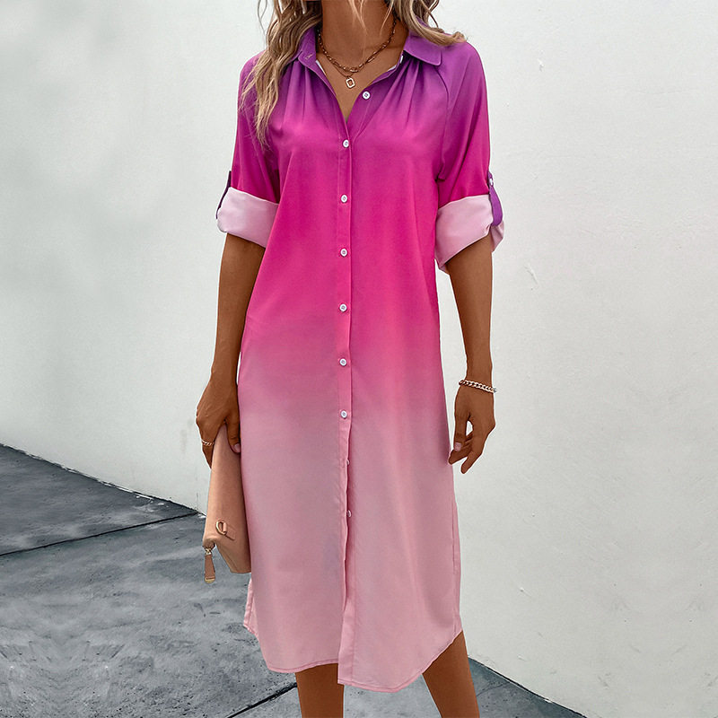 Fashion Womens Long Sleeve Gradient Shirt Dress Trendy Design Comfortable Fabric Versatile Style Wholesale Available