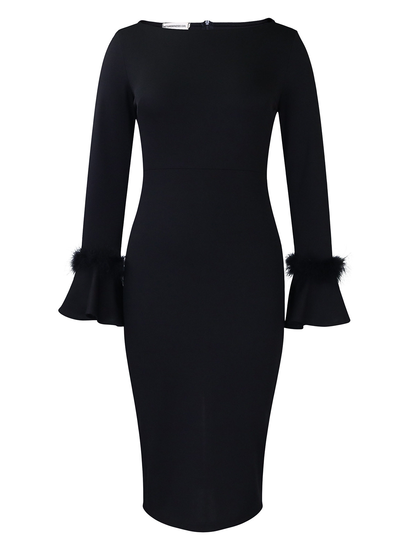 Fashionable Solid Color Bodycon Dress with Flared Sleeves Womens Winter Collection Office Wear Wholesale Available