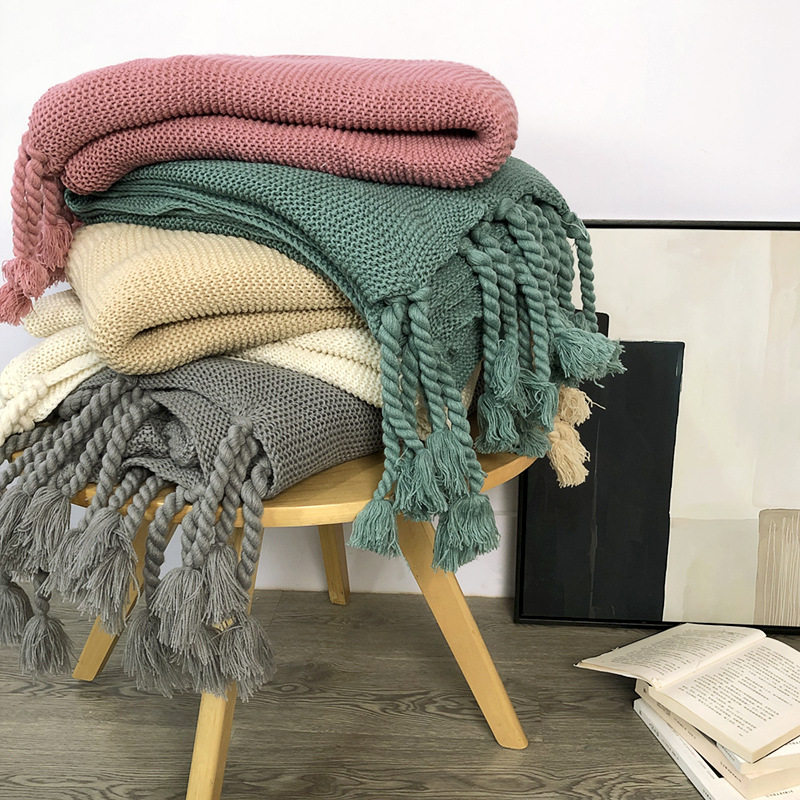 Scandinavian Ins Thick Wool Woven Blanket Sofa Blanket B&B Bedside Blanket Office Nap Blanket Knitted Throw Blanket