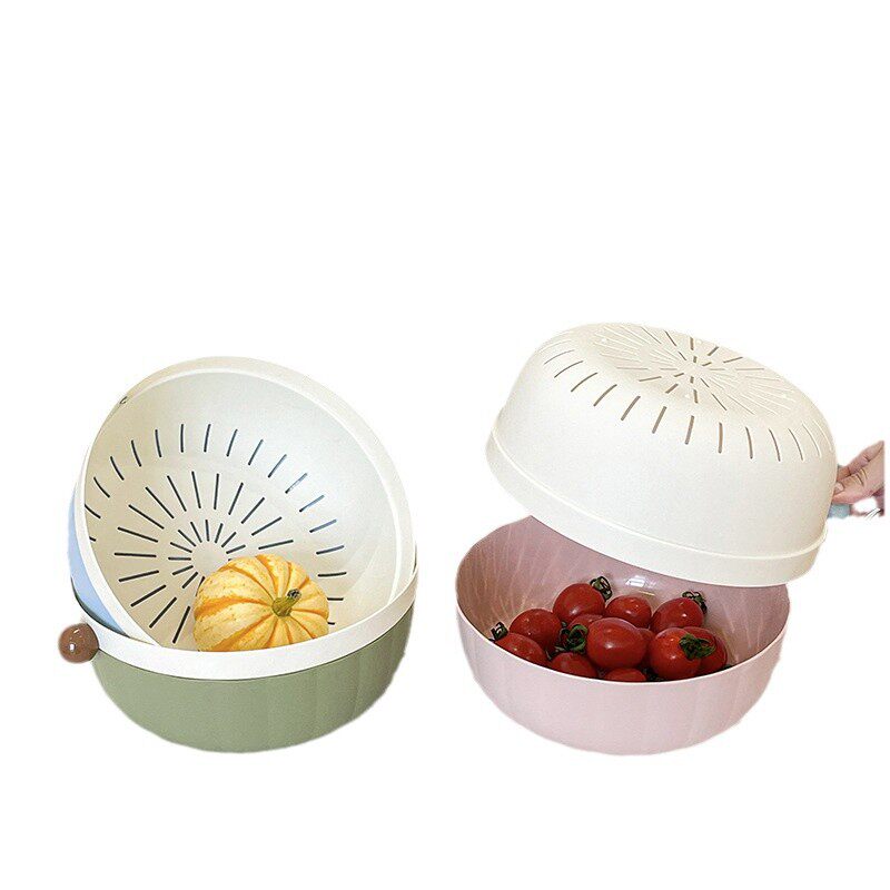 Household Double-layer Drain Basket Living Room Fruit Storage Basket Kitchen Vegetable Washing Hot Pot Small Basket Single Drain Basin
