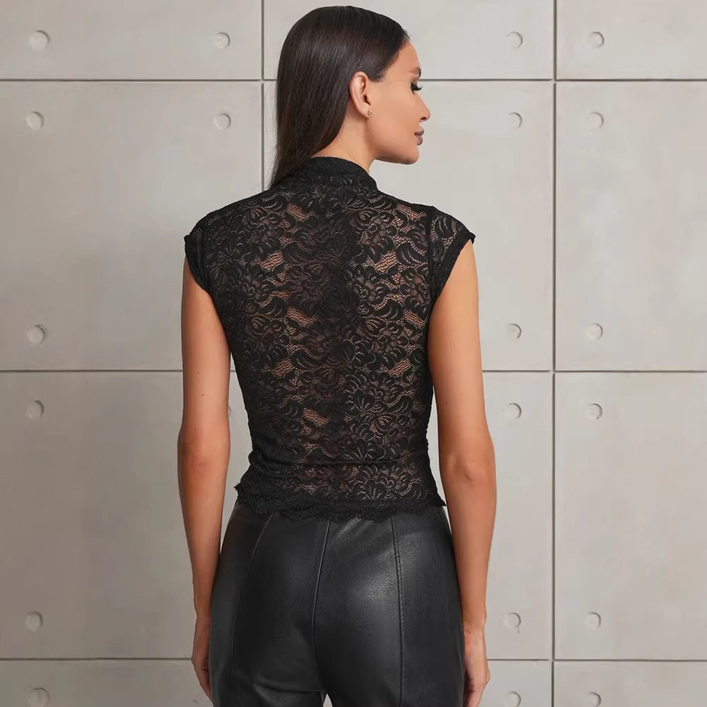 Lace Sheer Button Up Top Slim Fit Elegant Design Sexy Style Perfect for Evening Wear Wholesale Available