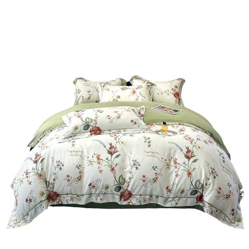 100-Count Tencel Cotton Brushed Four-Piece Set Autumn and Winter Cotton Bed Bed Sheets Quilt Cover Accessible Luxury Printed Cotton Bedding