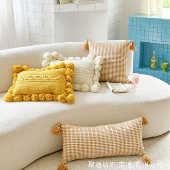 Ins Style Tassel Knitted Pillow Case Office Sofa Cushion Waist Pillow Car Cushion Home Knitted Large Pillow