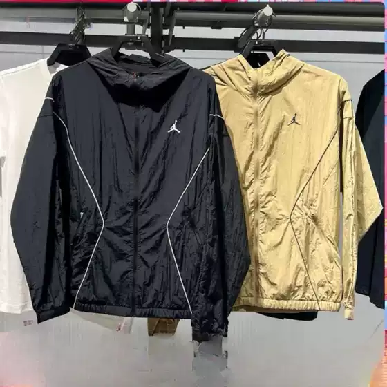 Cross-Border Export Aj Spring & Fall Outdoor Sports and Leisure Hooded Pure Color Embroidered Logo Flying Man Windbreaker Couple Style Thin and Breathable