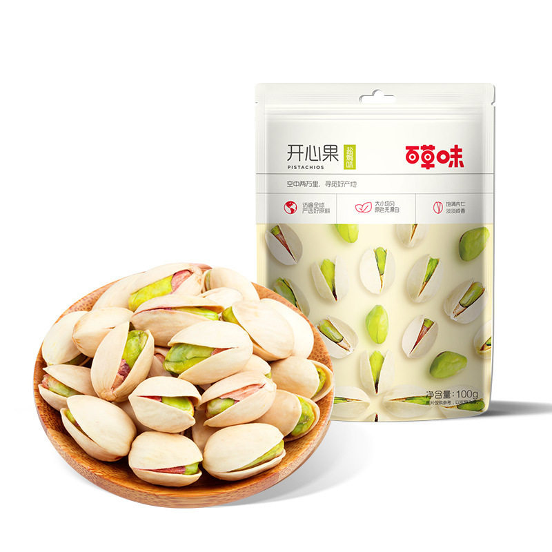 Baicaowei Pistachios 100G/30G Nuts and Dried Fruits Internet-Famous Snacks Natural Color No Bleaching Bagged Salted Roasted
