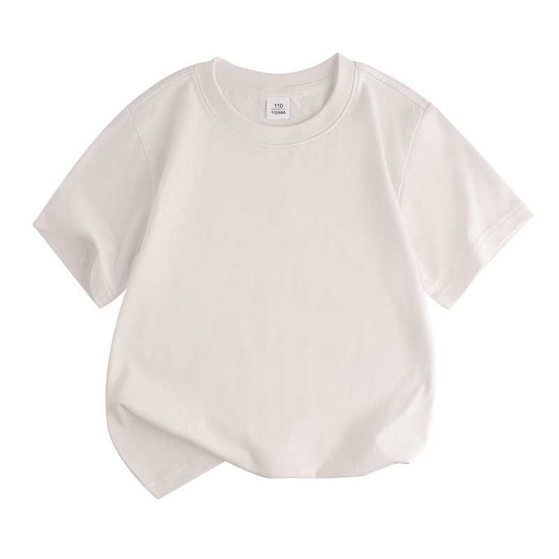 Children's Loose-Fitting Round-Neck Pure Cotton Solid Color Sweat-Absorbent Short-Sleeve T-Shirt for Summer, Suitable for Older Boys and Girls, Half-Sleeve Top for Young Children