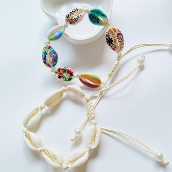 Bohemian Natural Shell Bead Braided Bracelet Wax Thread Hand-Painted DIY Bracelet Pearl Bracelet
